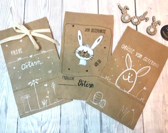 Süßes 3er Set handgemalter Papiertüten für Ostern. Die Tüten sind aus Kraftpapier, Unikate