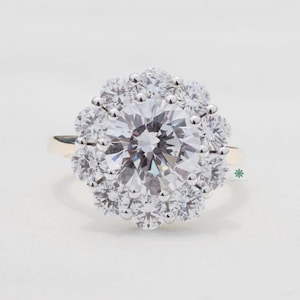 Two Tone Round Cut Moissanite Wedding Ring, Round Cut Seamless Halo Engagement Ring, Classic Double Finish Halo Ring For Women.
