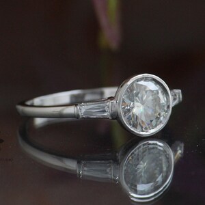 Round Bezel Set 1CT Brilliant Round Cut Moissanite Ring Made with 10K Solid White Gold Gift For Her