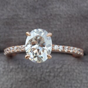 Hidden Halo Oval Moissanite Ring: 14K Rose Gold Engagement Ring