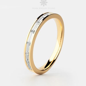 Baguette Cut CZ Diamond Half Eternity Ring: 14K Rose Gold Minimalist Band