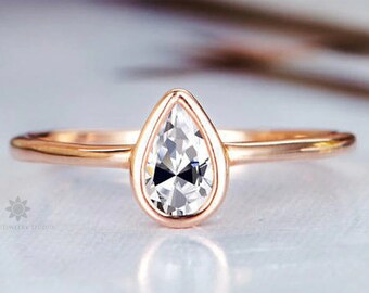 Bezel Pear Cut Diamond Sterling Silver Truly Solitaire Engagement Ring White Gold Full Bezel Wedding Ring Classic Pear Cut Moissanite Ring