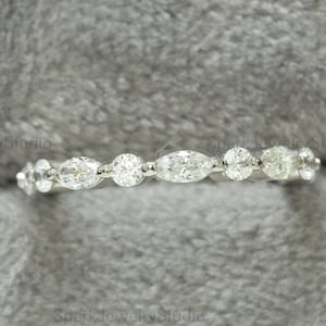 Half Eternity Marquise And Round Cut Moissanite Matching Band, 14K Solid Sterling Silver Wedding Band, Anniversary Gift For Her Unique Band.