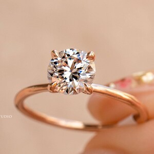 Forever One 1.5CT Round Cut Diamond Engagement Ring White Gold Ring  Engagement Ring 14K Rose Gold Four Claw Prong Diamond Engagement Ring