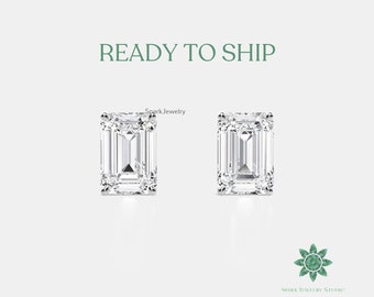 Lab Grown Stud Earrings / 0.5 CTTW to 4 CTTW Emerald Solitaire Earrings / Lab Created Ready To Ship Stud Earrings / Gift For Her.