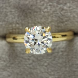 2CT Round Moissanite Engagement Ring: 14k Yellow Gold Solitaire