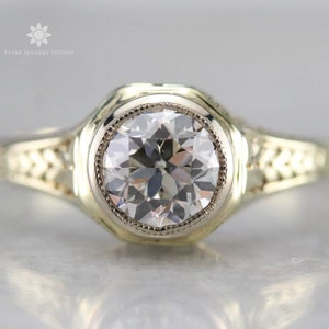 Art Deco Round Solitaire Forever One Moissanite Diamond 14K Solid Gold Engagement Ring, 1.5CT Brilliant Cut Sterling Silver Anniversary Ring