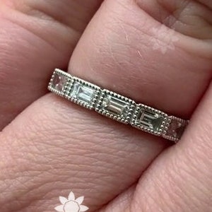Baguette Cut CZ Eternity Band: Dainty Sterling Silver Wedding Ring