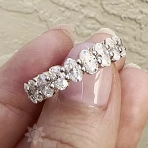 Oval Eternity Wedding Band Made With 14K White Gold, Stacking or Matching Band wiht Oval Moissanite Diamonds
