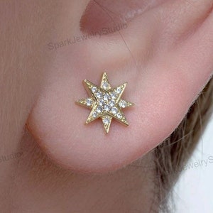 Minimalist Starburst Celestial Stud Earrings Anniversary Gift For Her, Gold/Silver Dainty Star Earrings, Star Earring