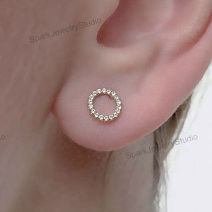 Diamond Loop Minimalist Stud Earrings Made in 14K Solid White/Yellow/Rose Gold Gift For Her, Round Diamond Loop Earring Valentine&#39;s Gift