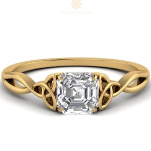 Moissanite Asscher Cut Celtic Knot Engagement Ring: 14K Rose Gold