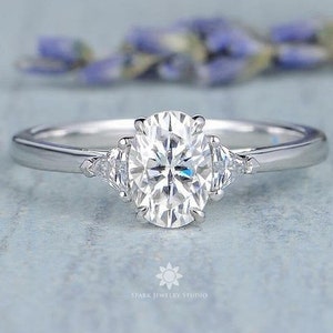 Oval Cut CZ Diamond Engagement Ring: Sterling Silver Three Stone Ring