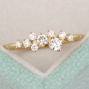 Minimalist Cluster Ring Band In 14K Solid Gold And Round Moissanite Diamonds Silver CZ Stackable ring Dainty Ring Promise Ring