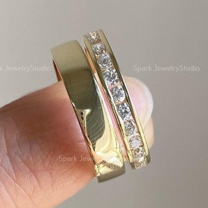 Half Eternity Round Cut Moissanite Wedding Band Set, Channel Set Moissanite, Plan Band With Half  Eternity Band For Women, Gift For her.