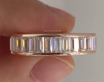 Baguette Cut Full Eternity Channel Set Moissanite Wedding Band For Women.