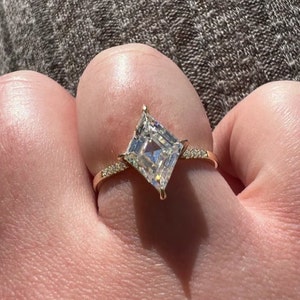 Kite Cut / Lozenge Cut Moissanite 1/4 Pave Solid Yellow Gold Engagement Ring For Her, Diamond Wedding Ring, Anniversary Gift for Women