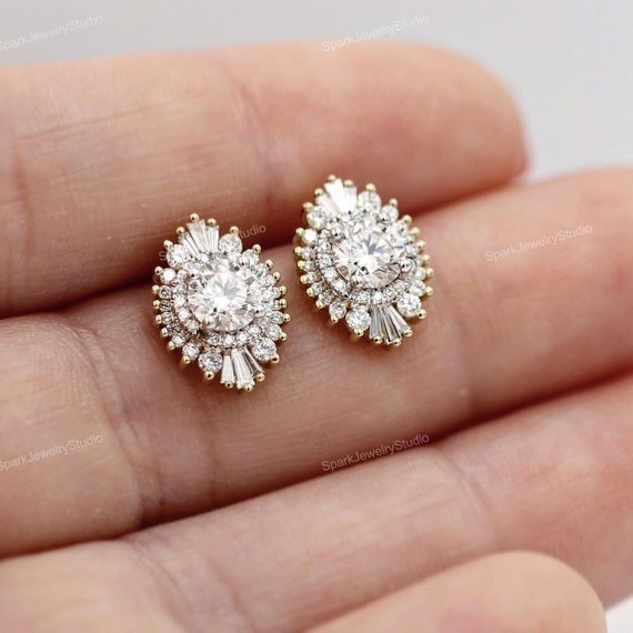 Orecchini a bottone di fidanzamento in argento sterling 925, topazio azzurro naturale certificato da 6,4 ct, oro bianco, giallo e rosa 9 ct, 14 ct, 18 ct, 375, 585, 750 - Italia