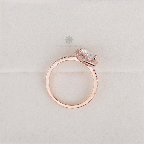 Hexagon Halo Round Cut Diamond Sterling Silver shops Engagement Ring 1CT Brilliant Cut Diamond 10K Rose Gold Cathedral Shank Wedding Ring For Her