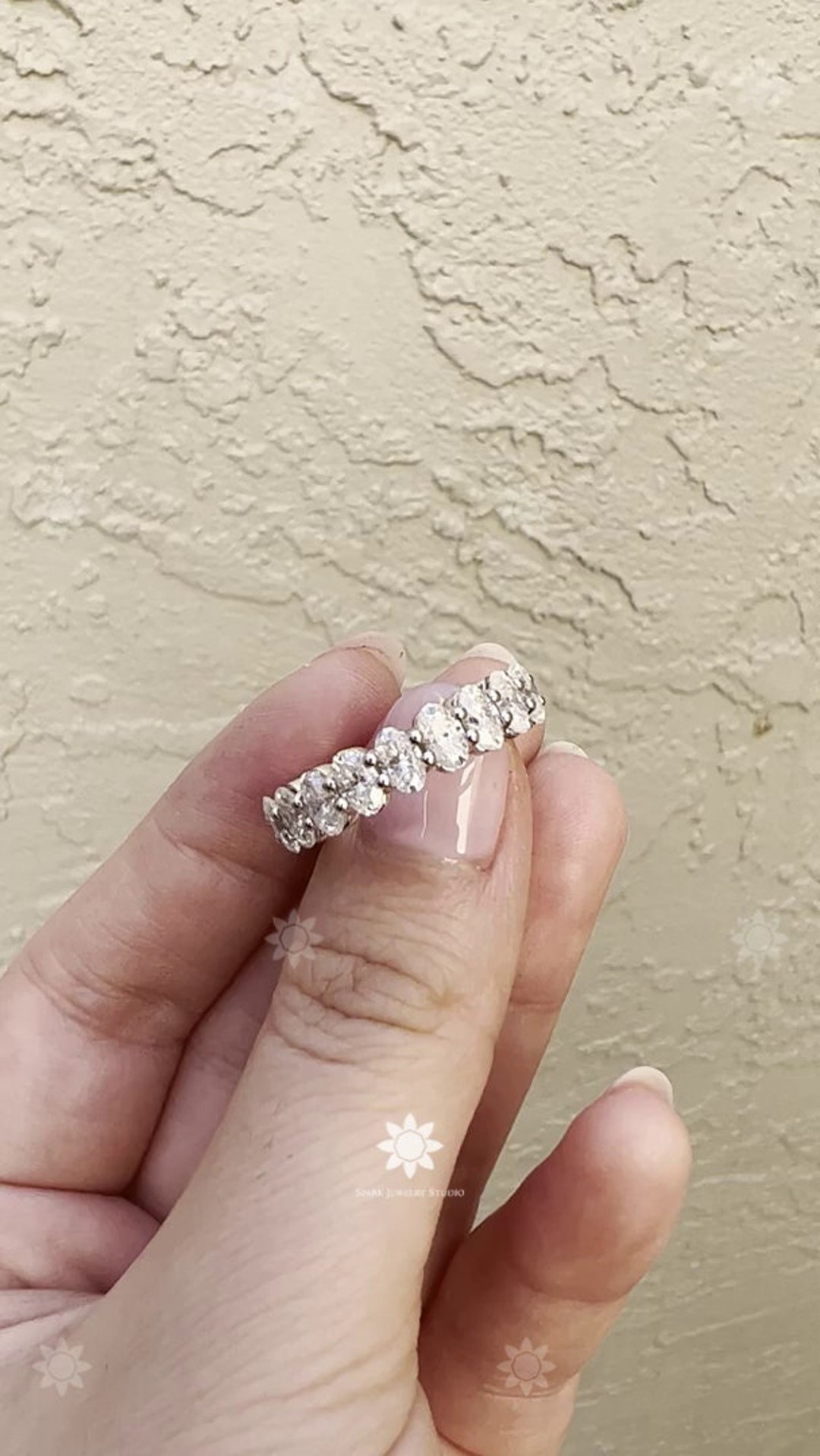 Oval Eternity Wedding Band Made With 14K White Gold Stacking Etsy