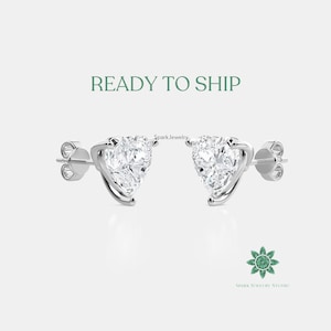 0.5 CTTW bis 4 CTTW Herzschliff Diamant Ohrstecker / Solitaire Set Lab gewachsen Diamant Ohrringe / 14k Weißgold Ohrringe zum Valentinstag.