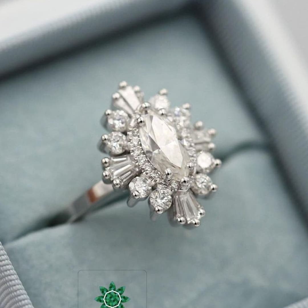 moissanite sunflower ring * 11号 Sunflower 1 Carat Moissanite Diamond Ring Cocktail Sterling