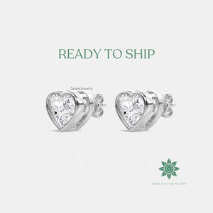 14k White Gold Heart Lab Diamond Stud Earrings: Bridal Gift
