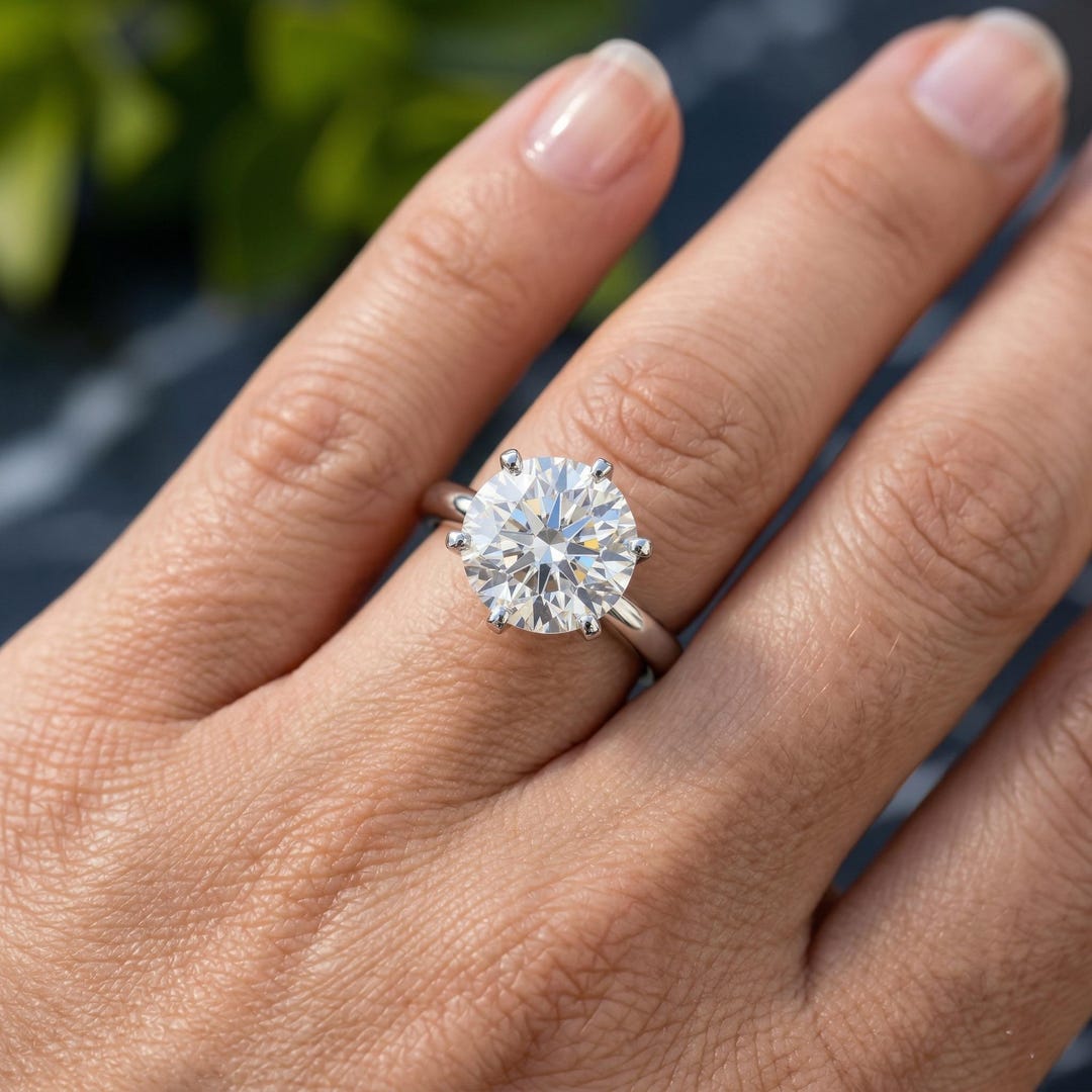 Round Lab Grown Diamond Solitaire Engagement Ring: 14k White Gold ...