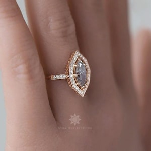 Art deco Marquise Cut Simulated Diamond Halo 10K Rose Gold Engagement Ring.