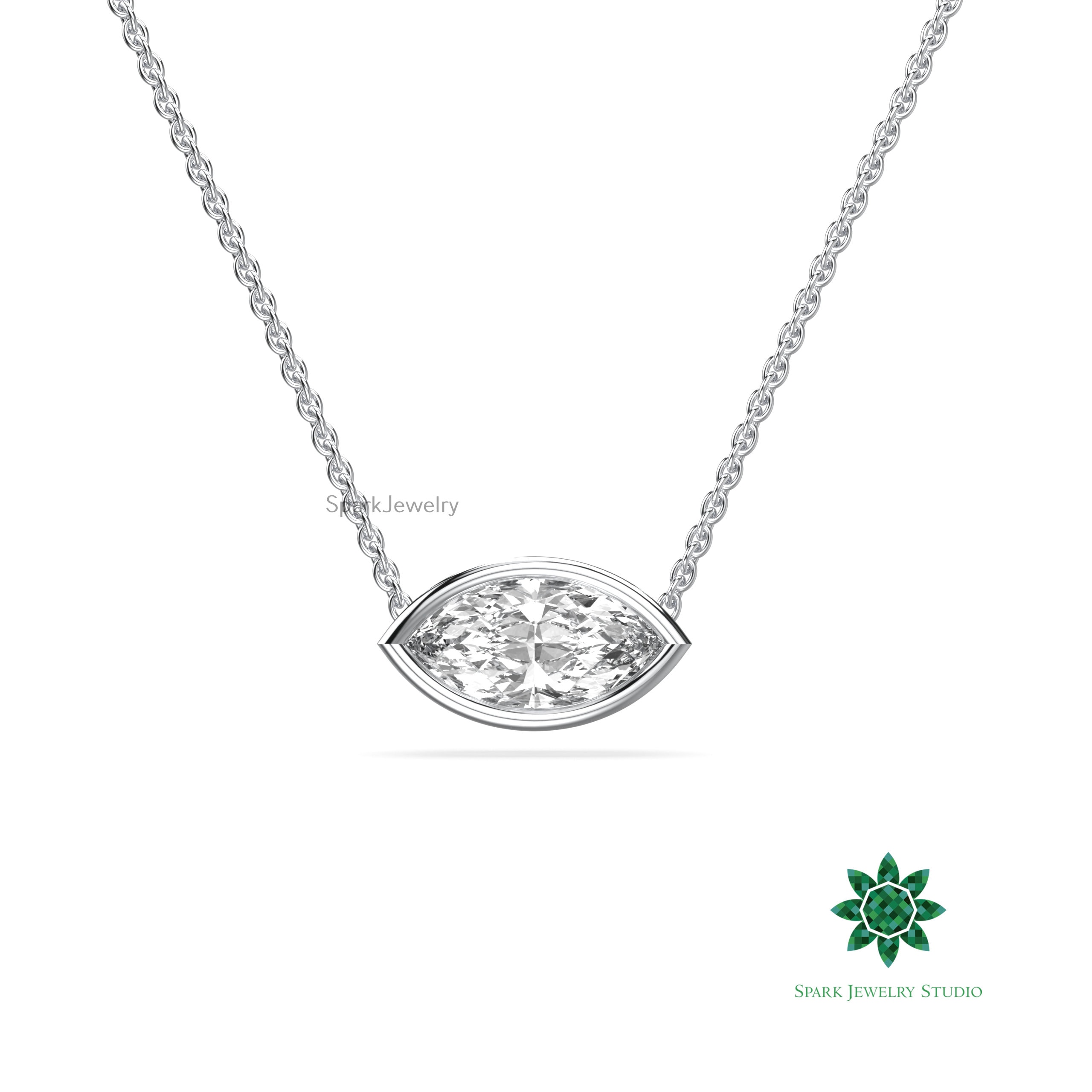 Marquise Lab Grown Diamond Solitaire Necklace: 14K White