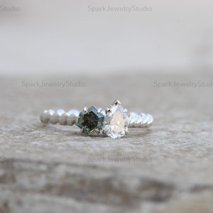 Toi Et Moi Ring: Pear & Hexagon CZ Diamond Sterling Silver Engagement Ring