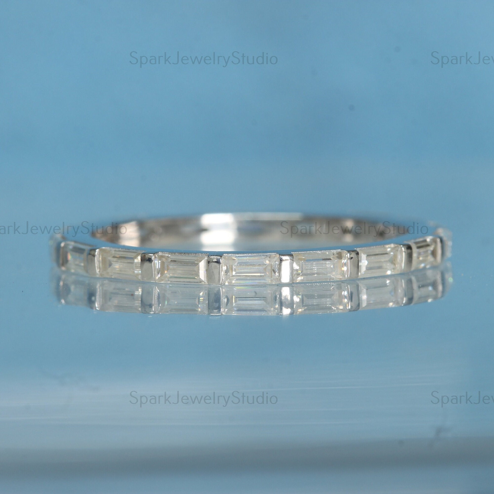 Full Eternity Baguette Cut Moissanite Wedding Band, 14K Solid Sterling Silver Engagement Band For Women, Matching Band Gift For Her.
