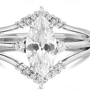 Chevron Curved Ring Enhancer Wedding Band, 14K Solid Gold Moissanite Diamond Vintage Bridal Ring Enhancer Gift For Her