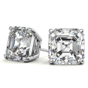 1CTW Asscher Cut Moissanite Stud Earring Made With 10K Solid Gold Lobe Earrings With Screw Backs Bridal Earring Anniversary Gift For Her