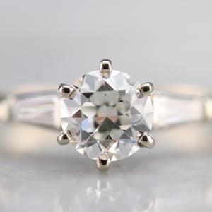 1CT Round Moissanite Engagement Ring: Solid Gold with Tapered Baguettes