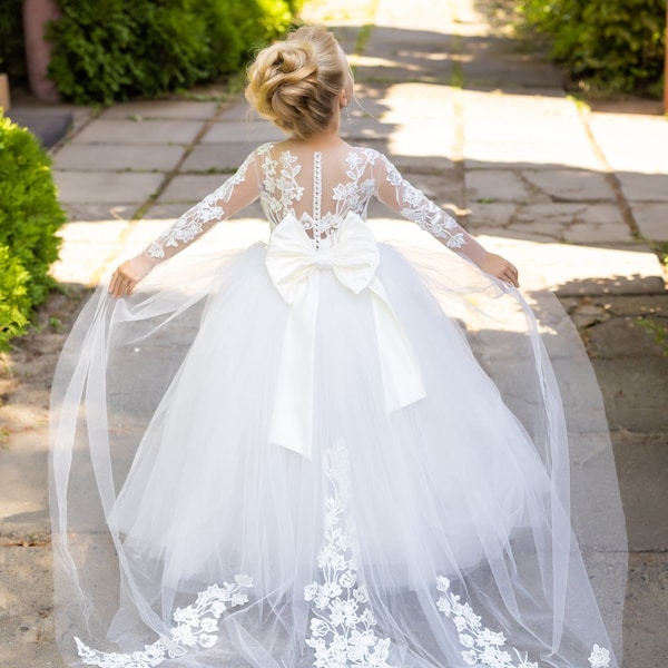 Flower girl tulle dress, puffy baby girl dress, Tutu girl dress, Ivory girl dress, Baby wedding dress, First communion dress