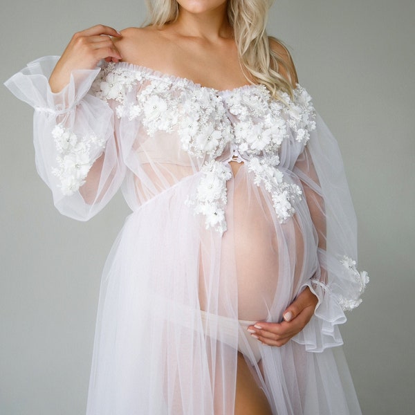 Maternity Dress for photo shoot, Tulle Maternity Robe idea for photoshoot Maternity Gown Wedding Dress Pregnancy Photoshoot Dress,