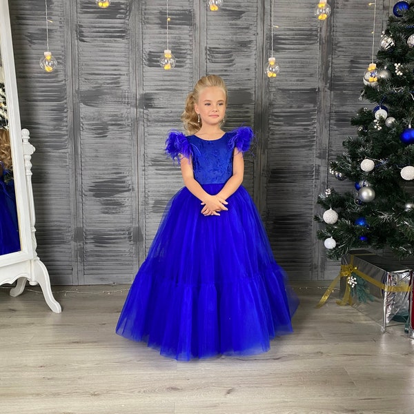 party girls dress, electric blue dress, photoshoot dress,tulle flower girl dress, birthday tutu dress princess dress blue  girls dress