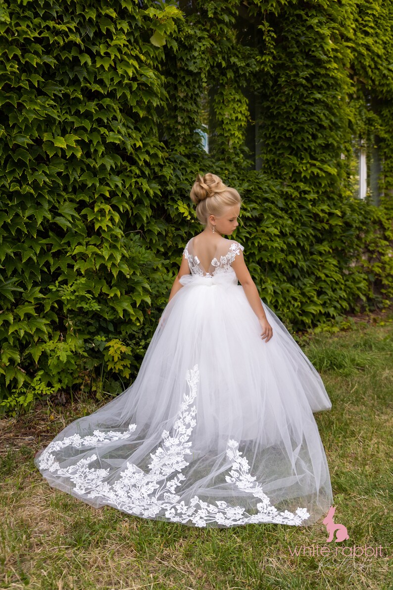 Flower Girl Dress With Train Ivory Tulle Flower Girl Dress Etsy
