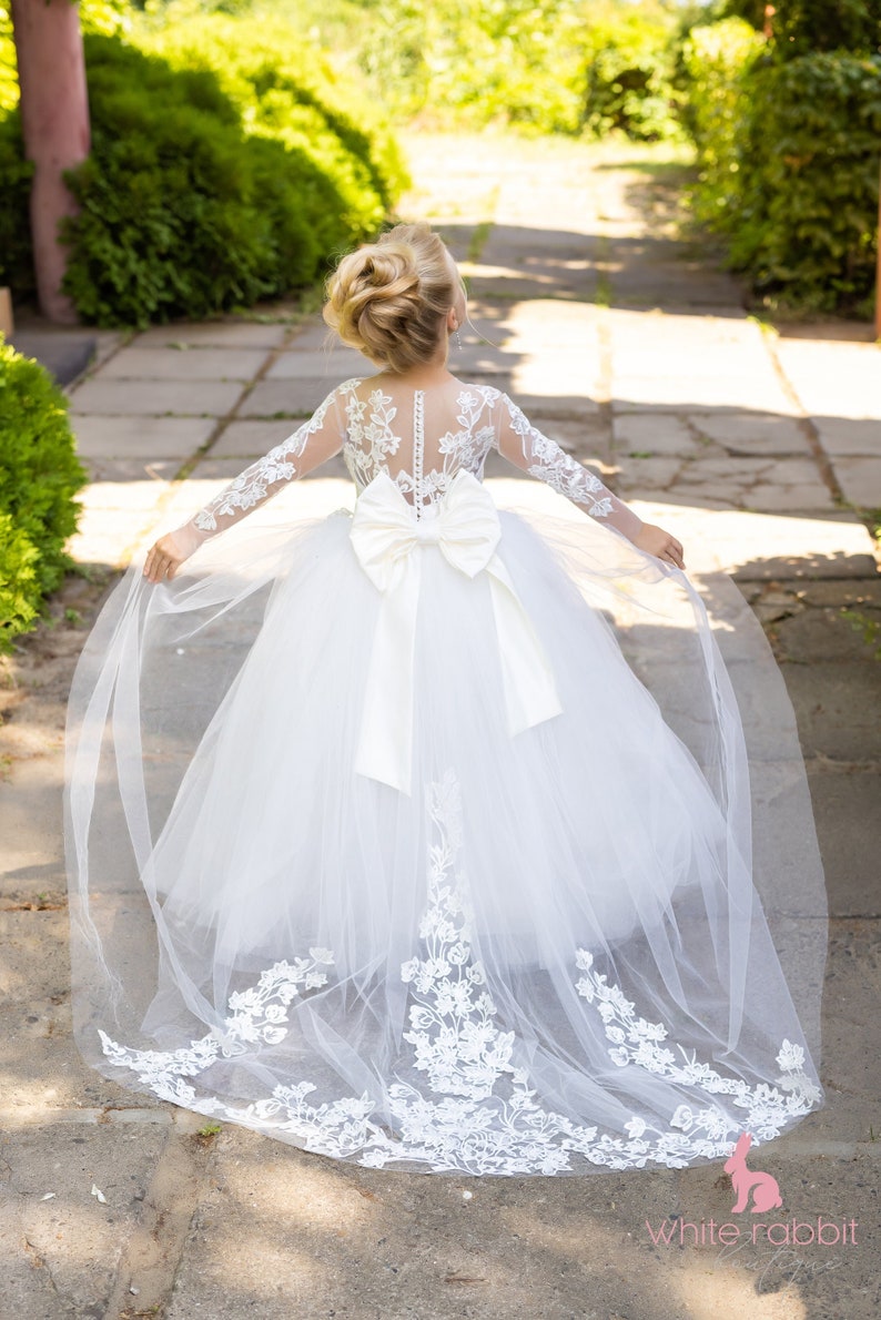 Lace Flower Girl Dress Flower Girl Dress Long Sleeve Tulle Etsy