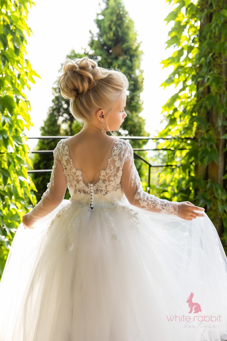 Illusion Top Lace Tulle Flower Girl Dress by Cinderella Couture USA AS5129