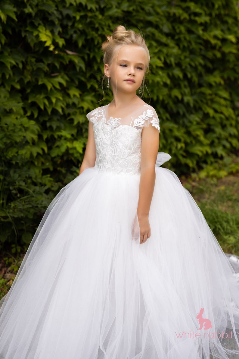Flower Girl Dress With Train Ivory Tulle Flower Girl Dress Etsy
