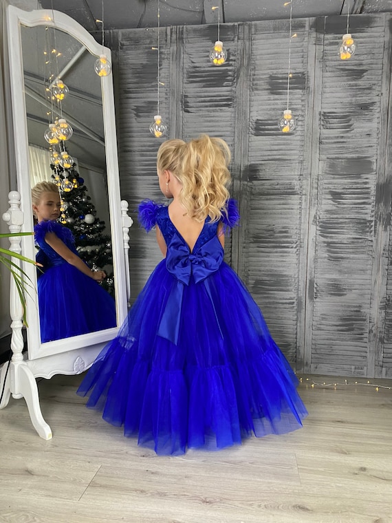 Vestido de fiesta para niñas, vestido azul eléctrico, vestido de