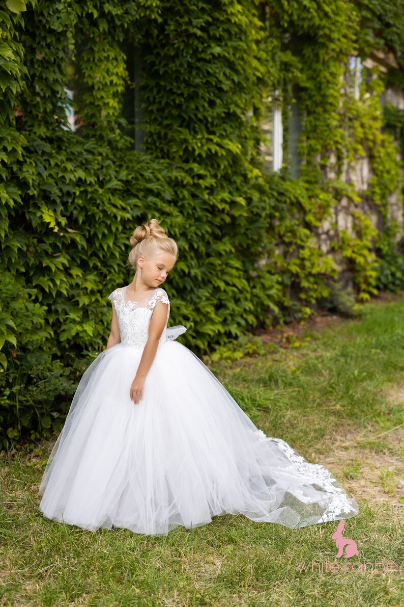 Flower Girl Dress With Train Ivory Tulle Flower Girl Dress Etsy