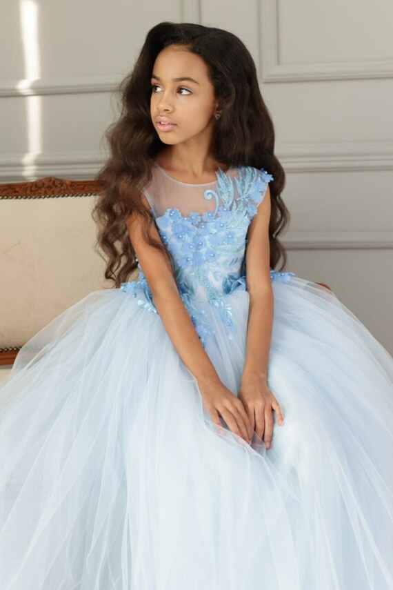 Light blue flower hot sale girl dresses uk