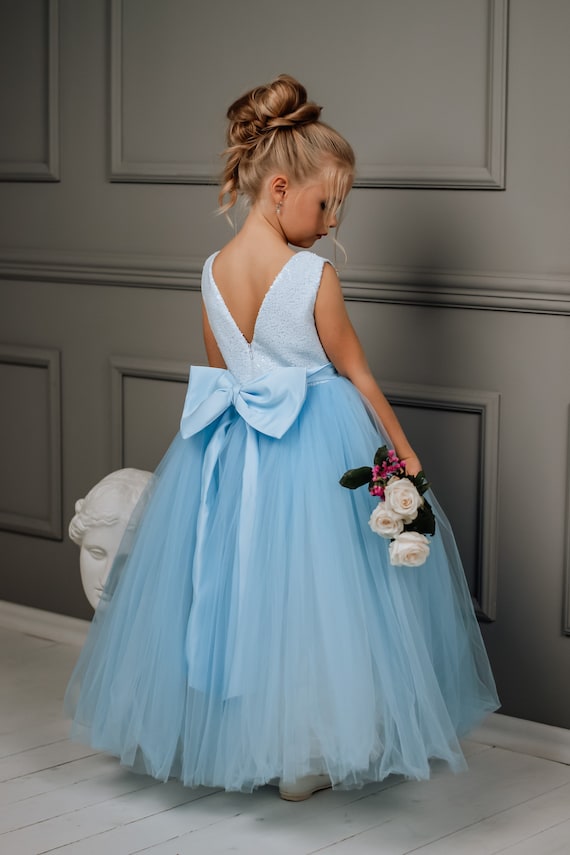 blue flower girl dresses