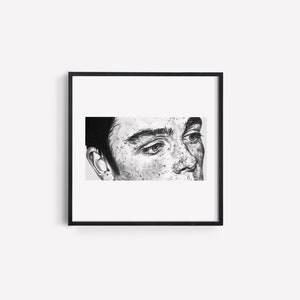 Freckled Boy Graphite Lápiz Dibujo Impresión /