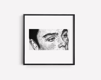 Freckled Boy Graphite Lápiz Dibujo Impresión /