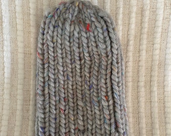 Chunky Knit Hat, Grey Hat, Confetti Hat, Hand Knit Hat