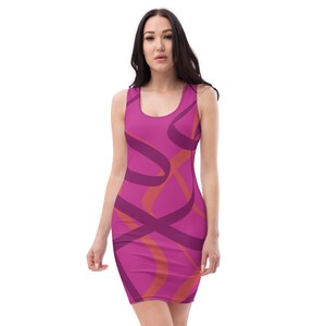 Swirly Pattern Purple Background Comfortable Fitted Short Sleeveless Dress, Gift for her, birthday, purple printed dress, casual work wear